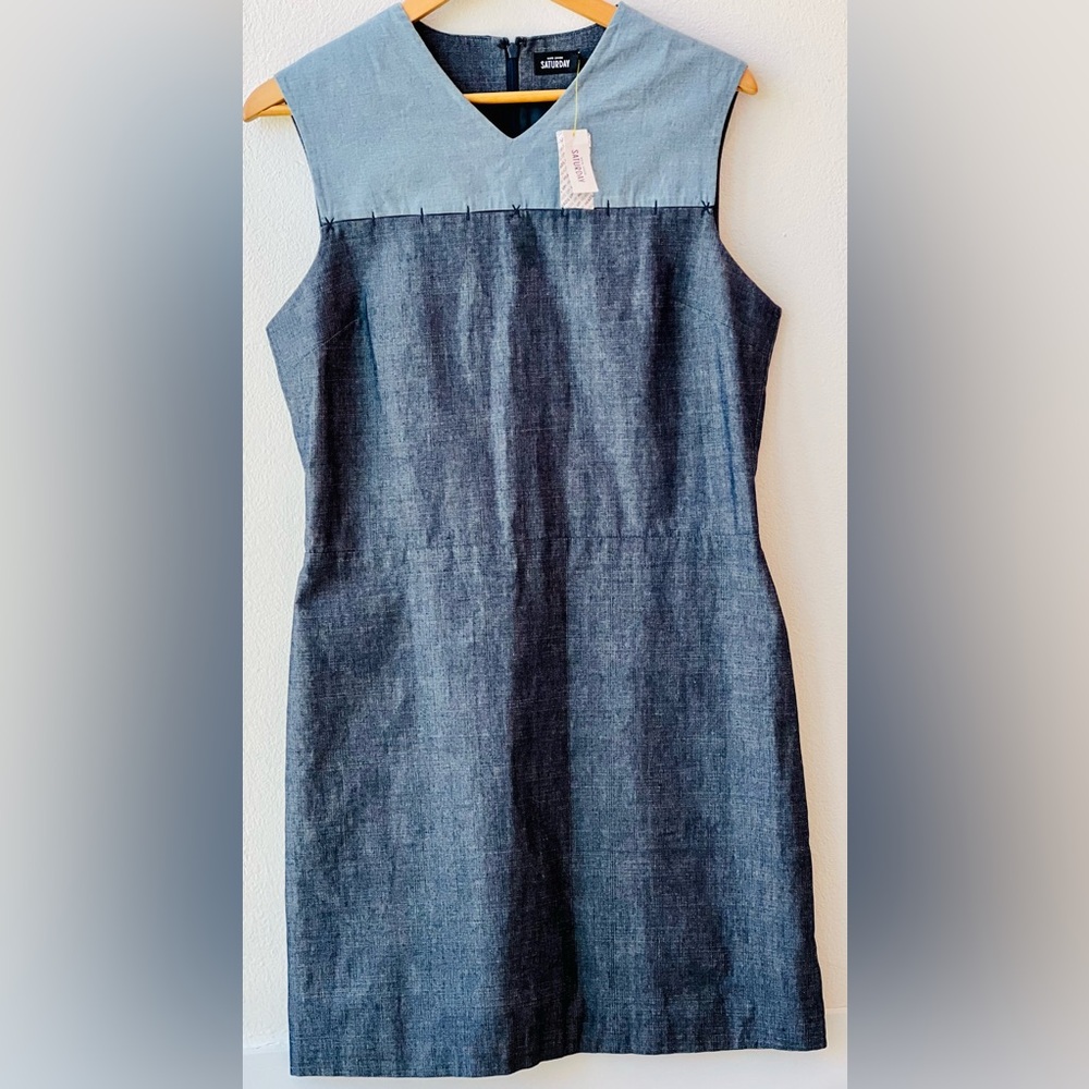 KATE SPADE | Denim NWT Saturday Panel V-Neck Shift Dress | Size L - Picture 2 of 11